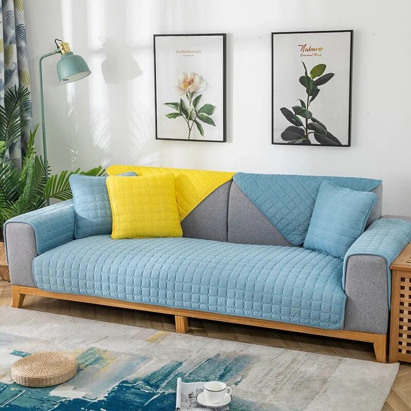Thickened Corduroy Sofa Cushion Four Seasons General Pure Colour Plush Non-Slip Living Room Sofa Cover Warm Breathable Sofa Back
