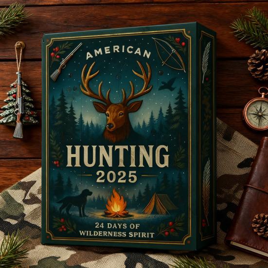 American Hunting Advent Calendar 2025 24 Days Christmas Countdown with 2D Hunting-Themed Surprises And Mini Survival Charms for Hunters Outdoorsmen