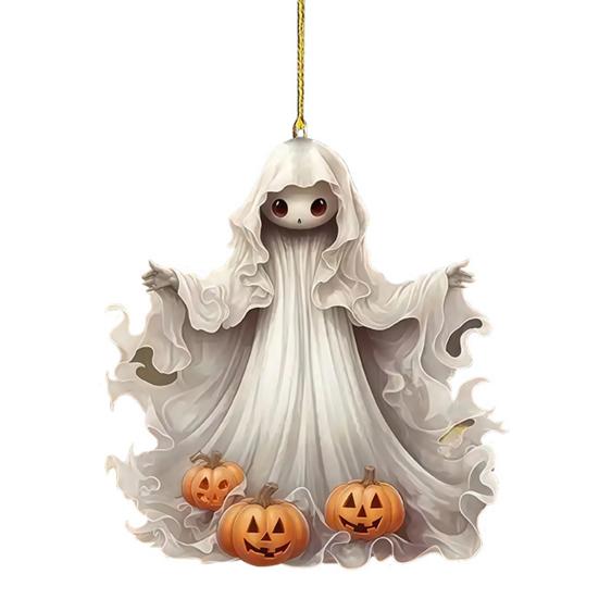 Halloweenský přívěsek na auto Duch 2D Plochý Duch s Dýní Akrylový Přívěsek na Zpětné Zrcátko do Auta pro Závěsné Doplňky do Interiéru Auta