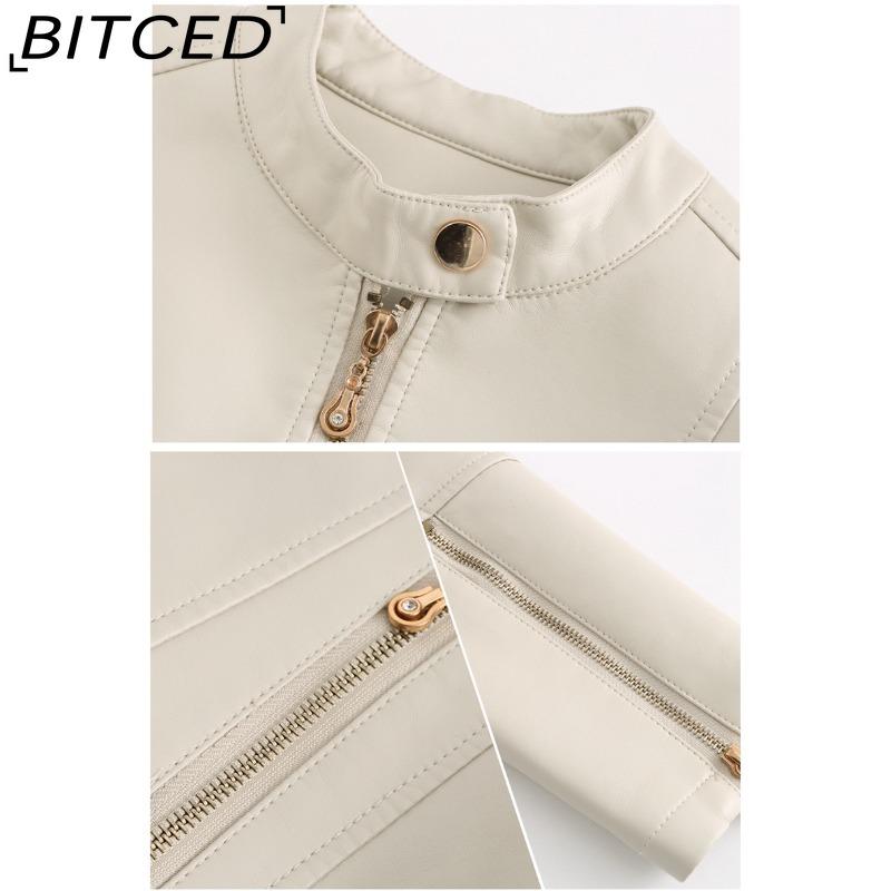 BITCED Fashion Women's PU Leather Short Jacket with Stand Collar Lightweight Spring/Autumn Leather Jacket