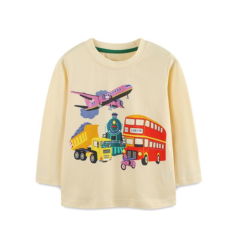 Autumn 2025 European Kids Cartoon Car Print Long Sleeve T-shirt 120cm
