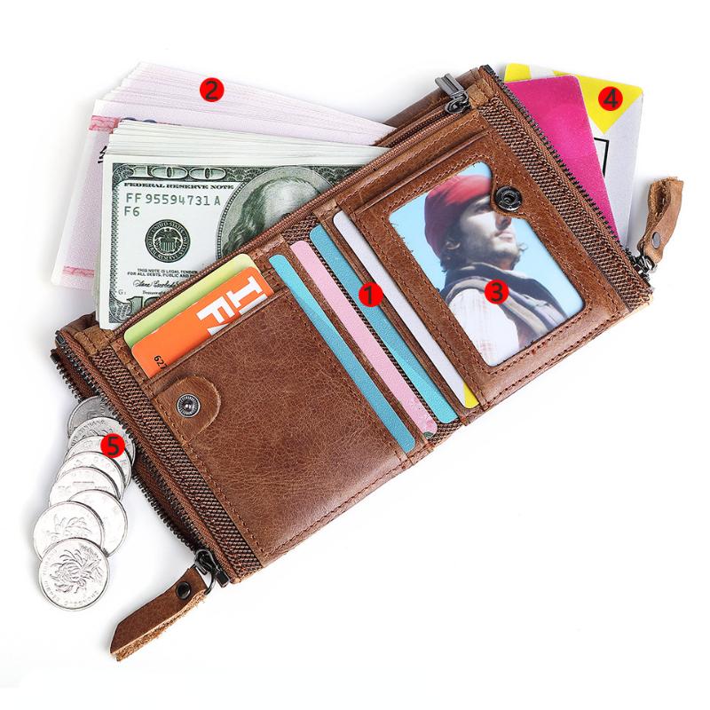 Neue RFID-Anti-Diebstahl-Bürste Rindsleder Herren-Geldbörse Leder Kurze Herren-Geldbörse Doppel-Reißverschluss-Geldbörse