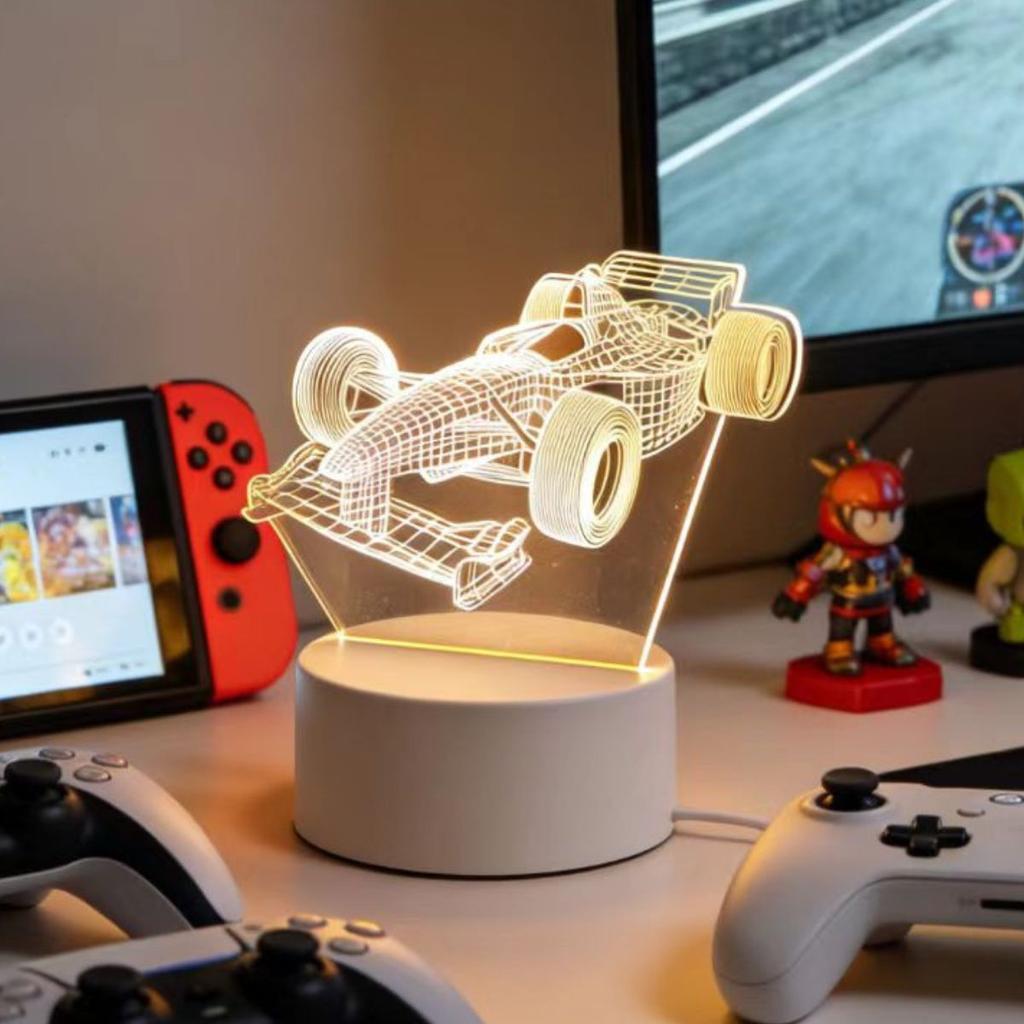 3D racing pattern night light, atmosphere decoration light, USB desk lamp, soft sleep light, gift light