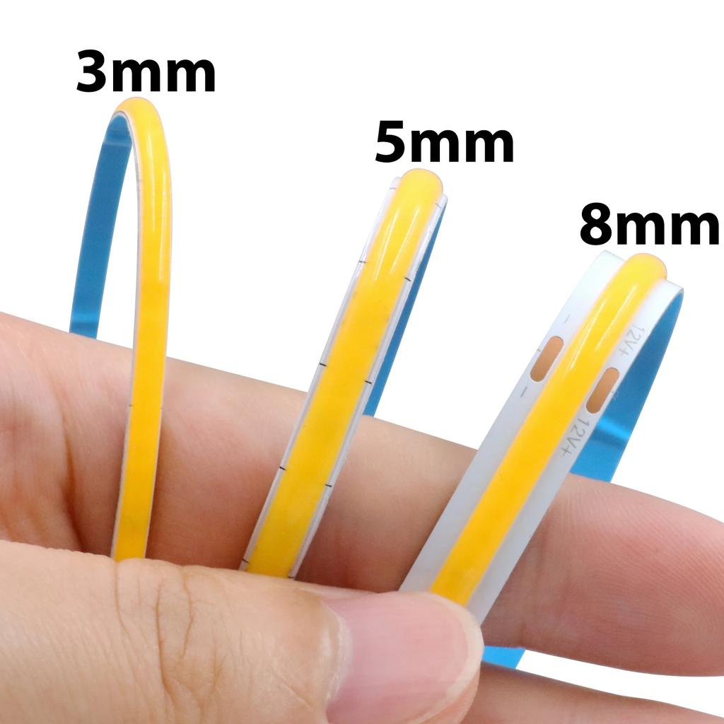 DC 12V 24V COB LED Strip Light 320 384 480 528LEDs High Density Flexible Tape 3mm 5mm 8mm PCB COB Linear Light 3000K 4000K 6000K