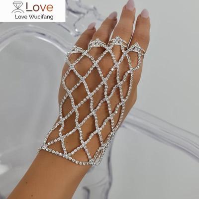 Stonefans Boho Shiny Rhinestone Harness Finger Bracelet For Women Bridal Wedding Hand Jewelry Chain Bracelet Accessories Gift
