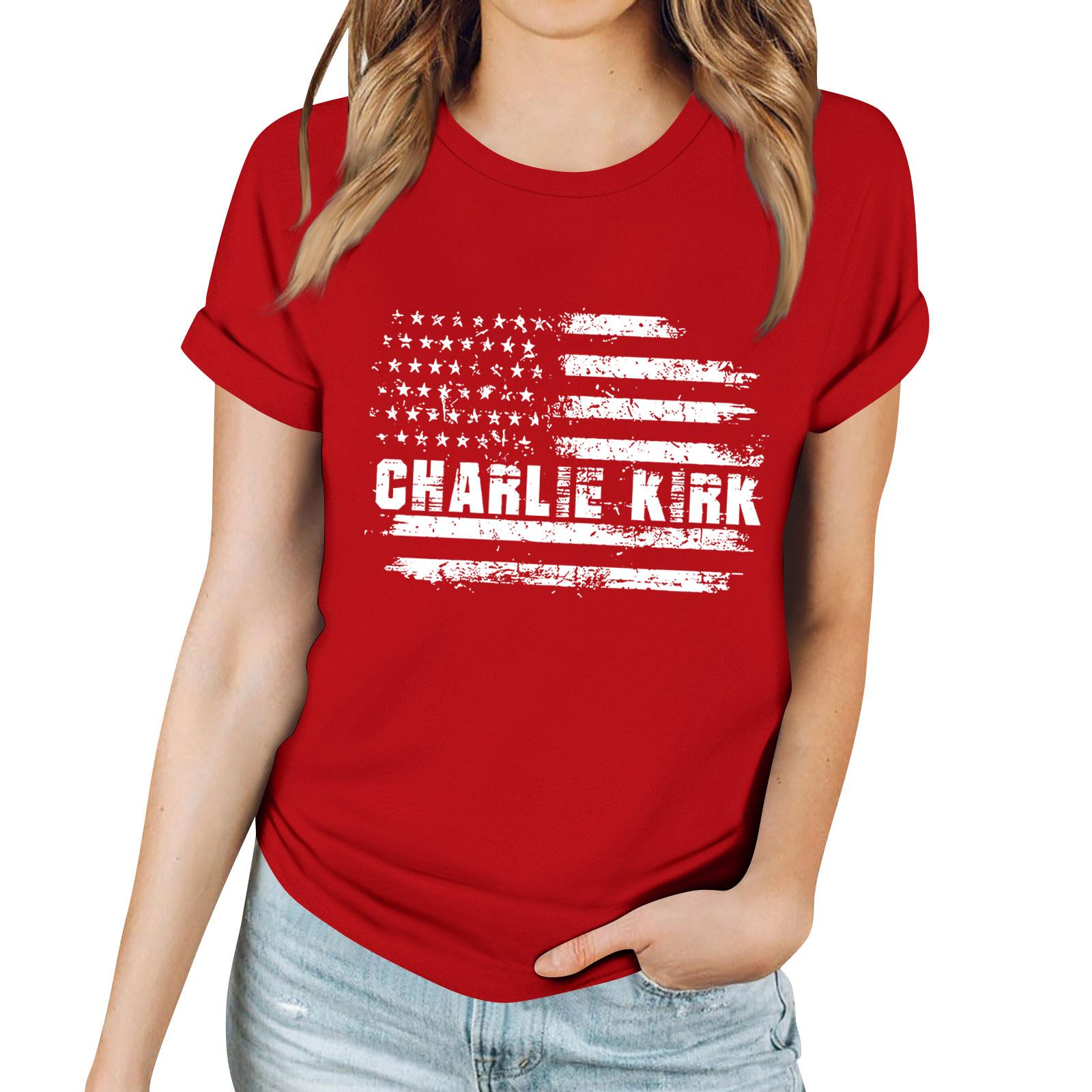 

Женская повседневная футболка с принтом, пуловер с круглым вырезом, топ с короткими рукавами S красный