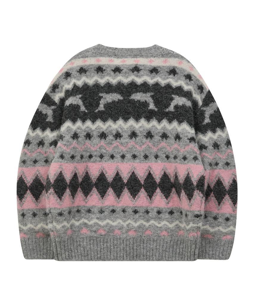 WAIKEI Dolphin Hairy Graphic Knit Gray