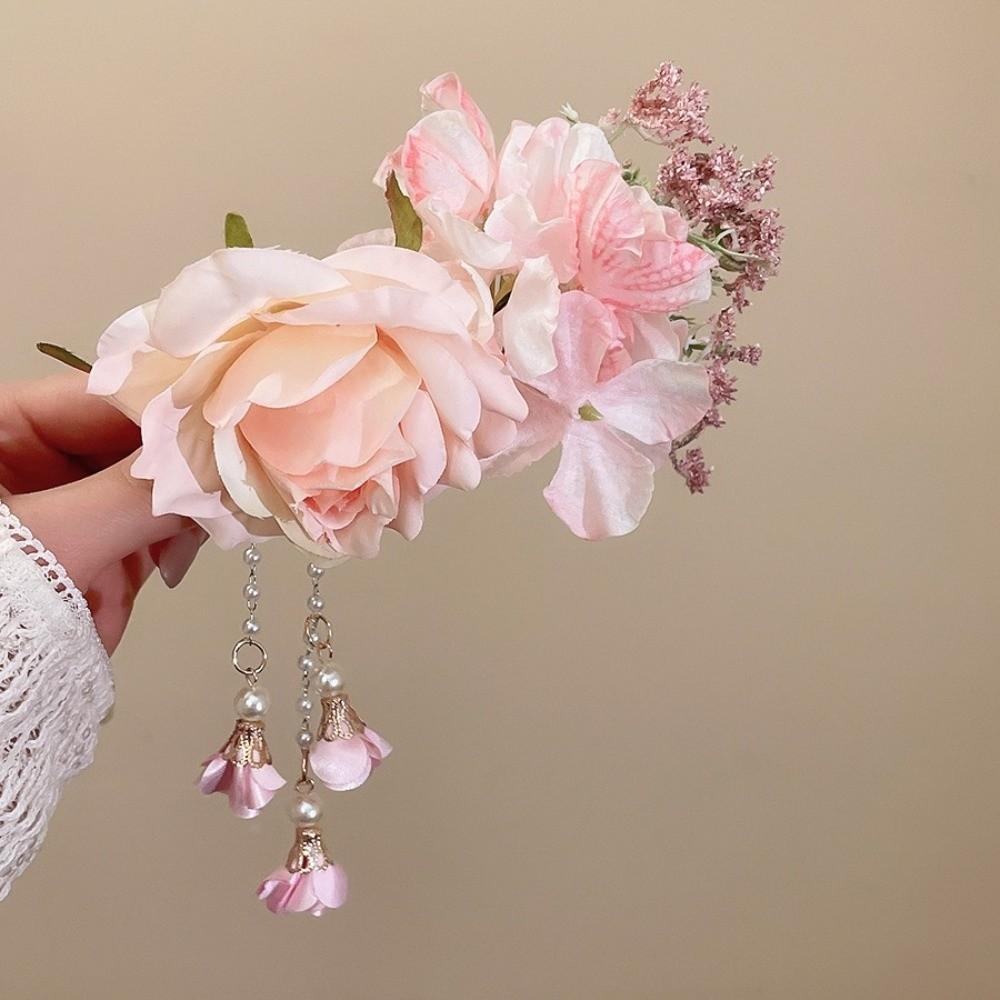 Pearl Hanfu Hair Accessories Colorful Chinese Style Hair Clip Fresh Flower Hairpin  Girls