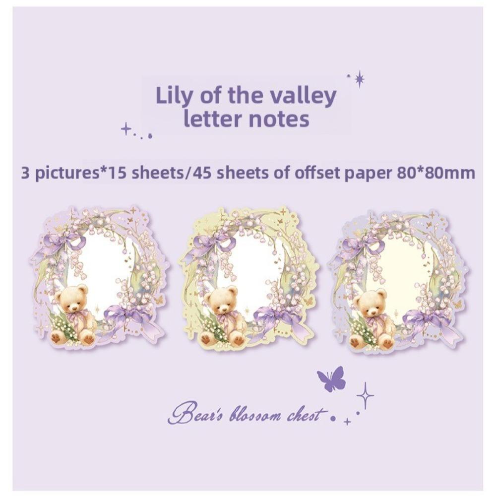 45 Sheets Portable Stationery Notepad Embossed Hot Stamping Index Sticky Notes Little Bear Series Theme Guestbook