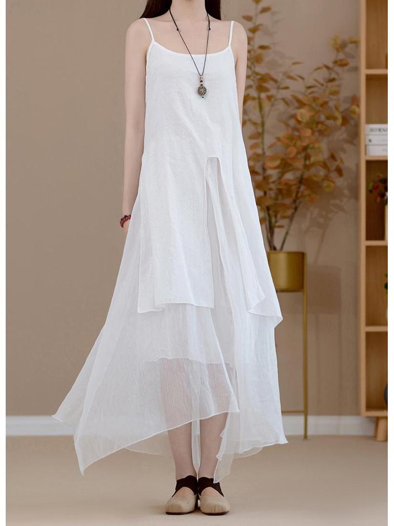 2025 Summer Irregular Hem Spray Paint Strappy Dress for Travel Photography