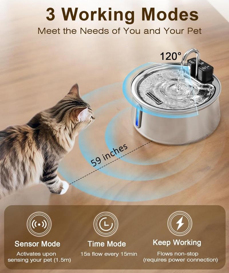 Cordless Rechargeable Pet Drinking Fountain 4L Stainless Steel Automatic Water Bowl Dispenser for Cat Dog Home