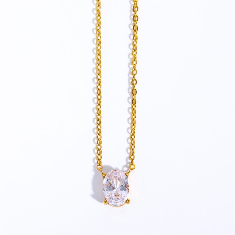 Fashion Waterproof Jewelry 18K Gold PVD Dainty Waterdrop Oval 5A Zirconia Zircon CZ Pendant Minimalist Stainless Steel Necklace