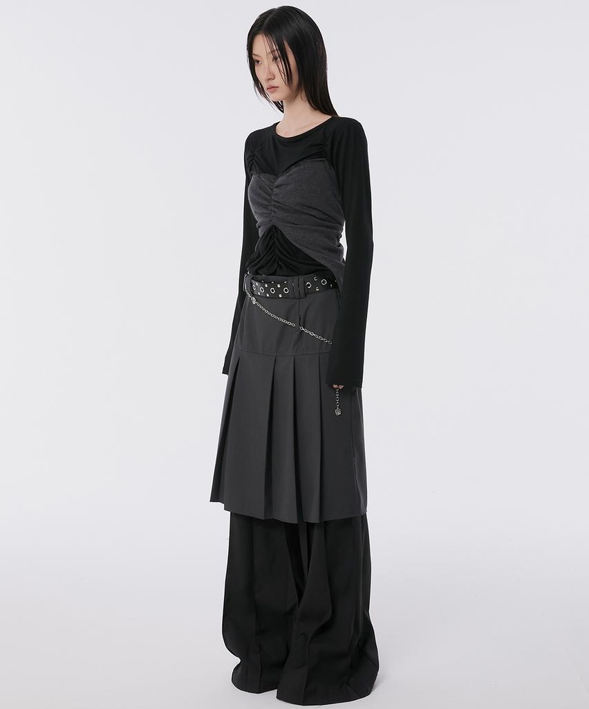 Peulleeoeob Pleats Midi Skirt (Fl-243_Charcoal)