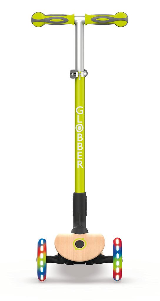 GLOBBER Kickboard Flash Glowing 3 Wheel Wood Deck Foot Brake Outdoor Play Children Vehicle Kick Scooter Lime Green WLGB436106