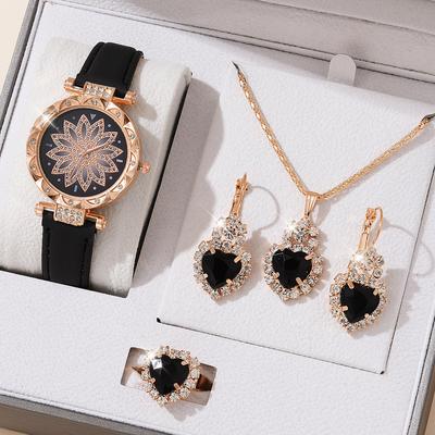 5pcs Set Watches Women Leather Band Ladies Watch Simple Casual Women's WristWatch Bracelet Gift Montre Femme(No Box)