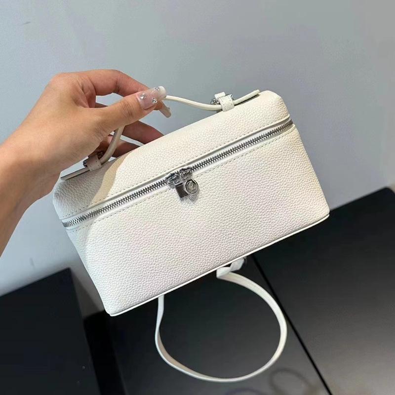 Top layer cowhide lunch box with genuine leather small square bag - versatile handbag for women with a slanted crossbody design
