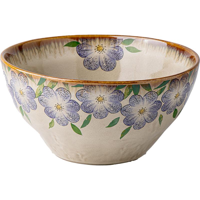 Clematis Series Medieval Special-Shaped Tableware Household Rice Bowl Ceramic Noodle Soup Bowl Dish Export