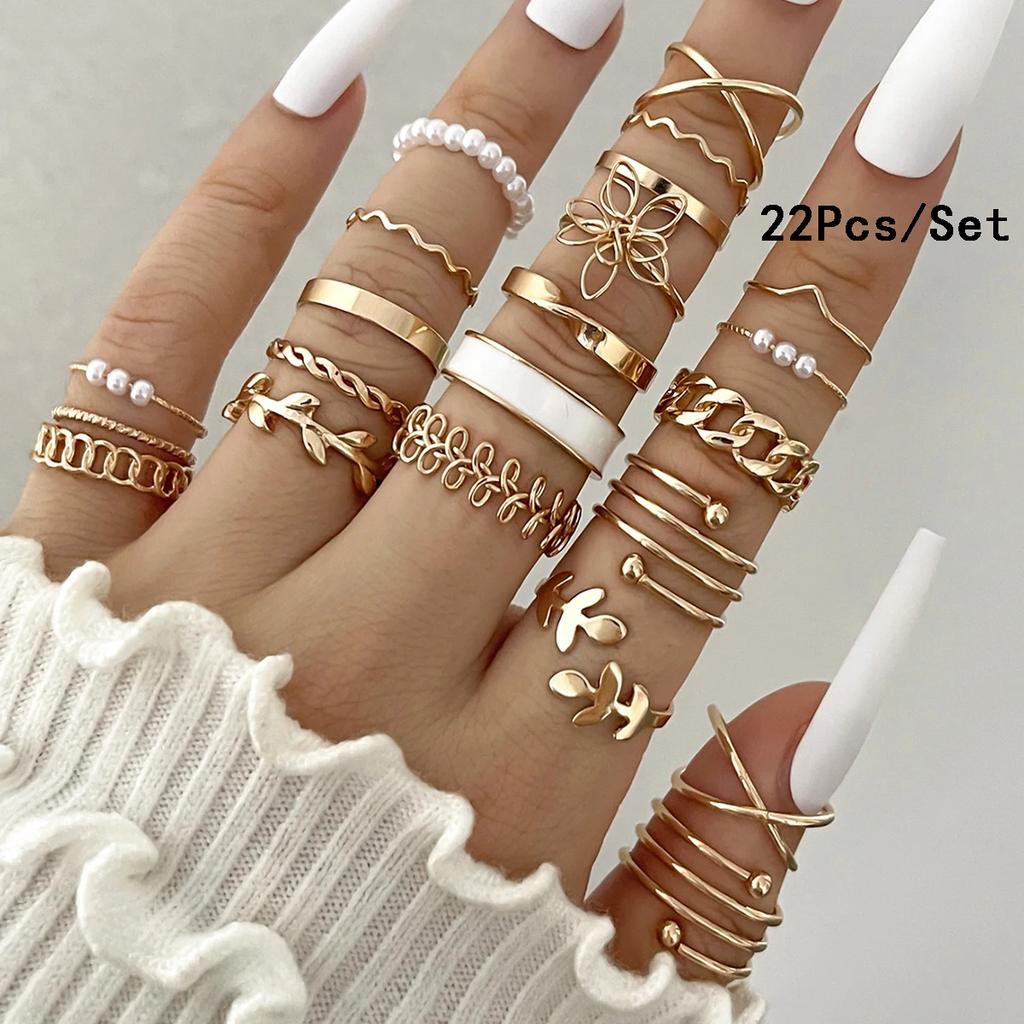 30Pcs Bohemian Geometric Knuckle Rings Set For Women Gold Silver Color Finger Ring Girls Fashion Party Jewelry Accessories