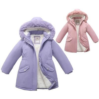 Winter Lange Mädchenjacke Unifarbene Fütterung Plüsch Dick Warm Winddichte Jacke Teenager Kinder Baumwolle Mode Schneeanzug