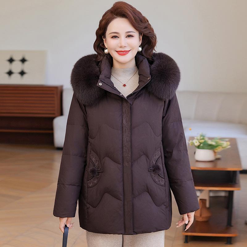 

Women s Stylish Winter Down Jacket with Fur Collar - Mid-Aged, Thick, Warm, Plus Size 4XL