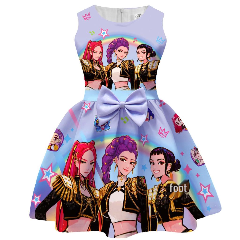 Dívčí skupina Lovců démonů Tištěné Dětské Formální Šaty s Mašlí