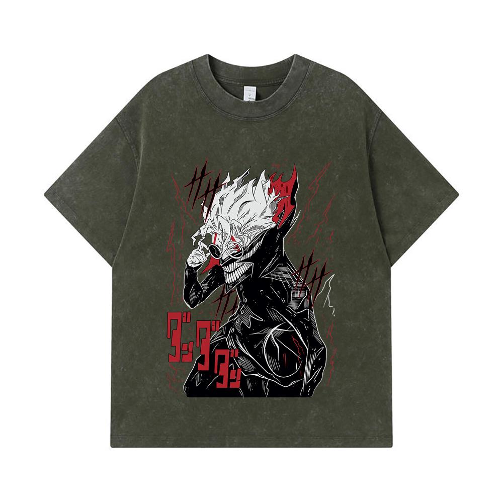 275 GSM Washed T-shirts 100% Cotton Dandadan V28 Okarun Print Unisex Heavy Cotton T Shirt