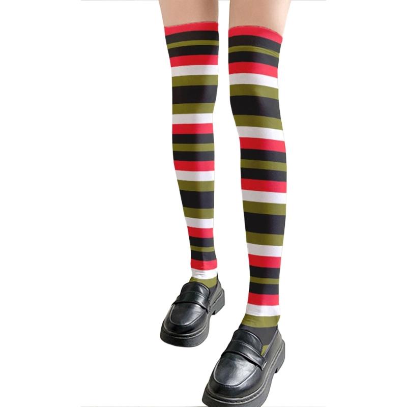 Rainbow Multicolor Striped Print Over the Knee Stockings for Women Carnivals Parties Anime Thigh High Long Socks Hosiery