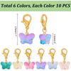 PH PandaHall 60Pcs Glass Butterfly Dangle Charms Crochet Stitch Marker 6 Colors Crystal Glass Charms Pendants With Lobster Claw Clasps For Necklace