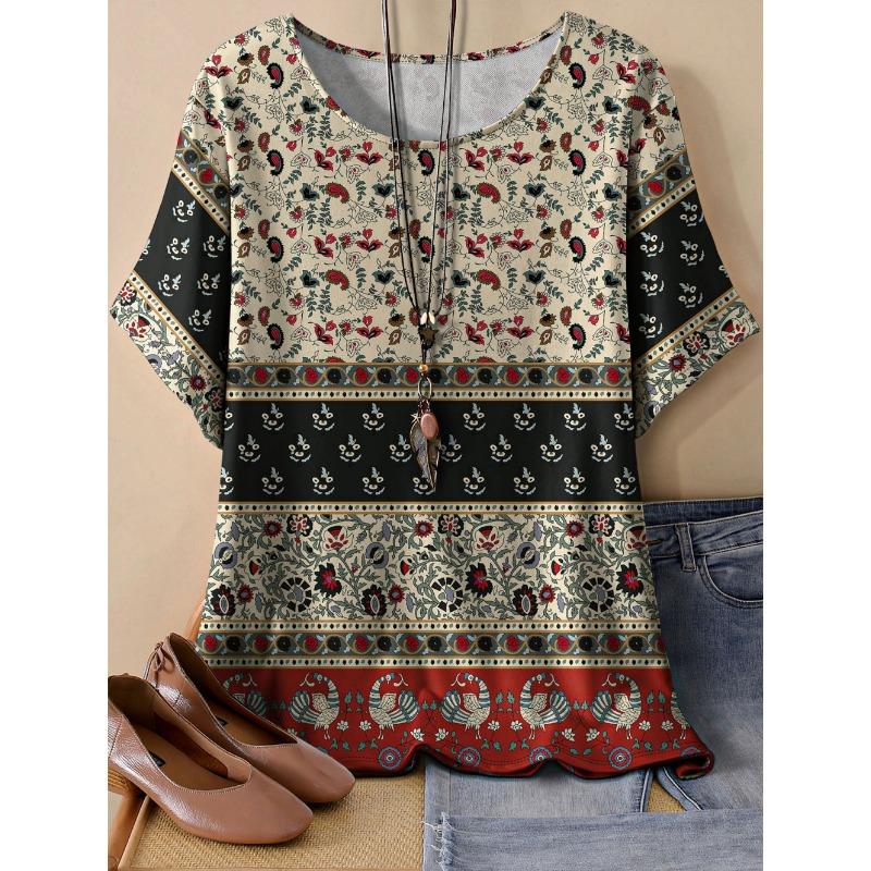 Women's Short Sleeves T-Shirt Elegant 3D Bohemian Print Short Sleeve Tees Woman T-Shirt Tops Oversized Summer Women's Clothing
