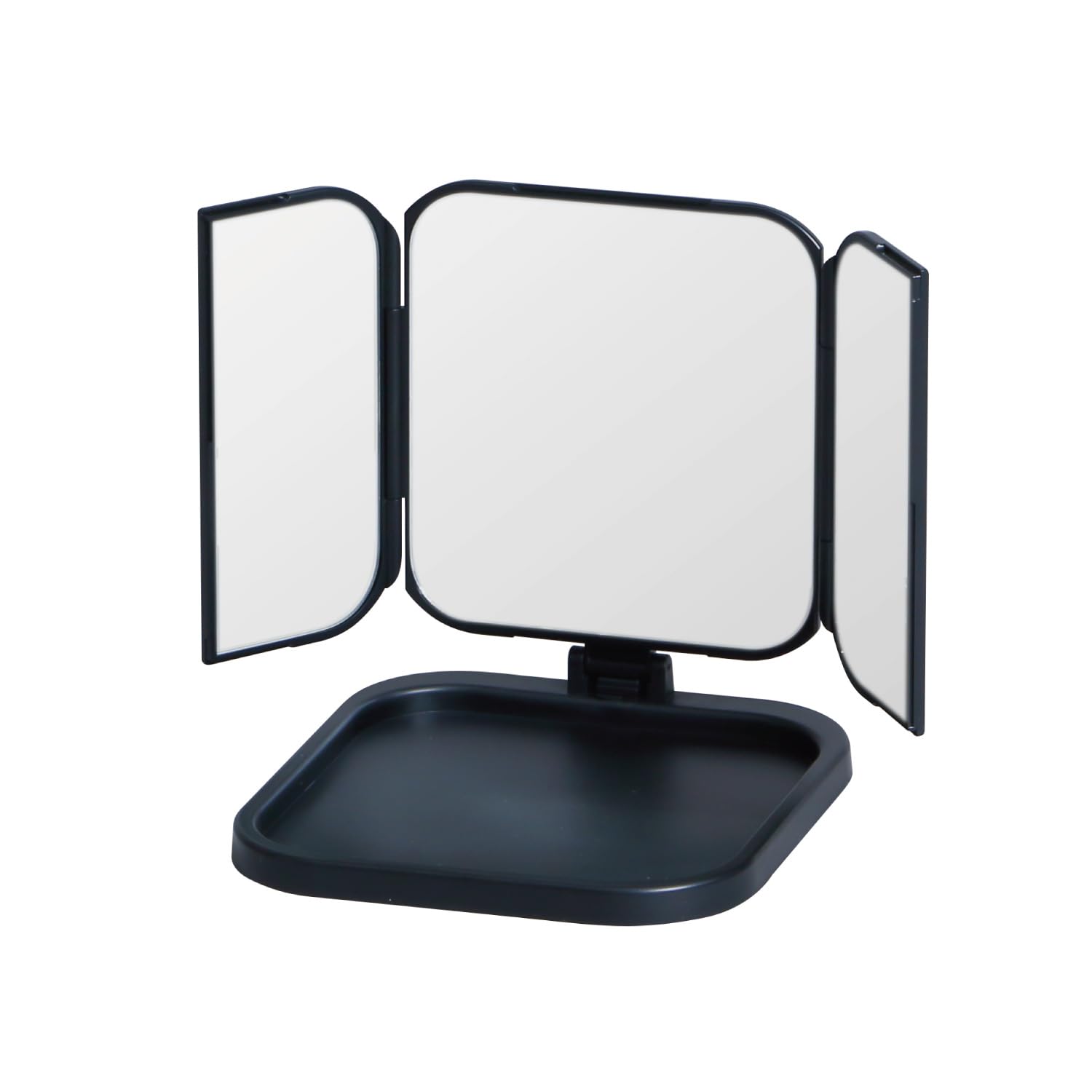 

Belca Compact Folding Tabletop 23cm Wide x Deep x Compact Stand Makeup Cosmetic Mirror DI-C3BK Mirror, Three-Sided, 14.5cm 14.5cm High, Black, Mirror, чёрный