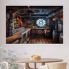 2D Banner Retro Pirate Ship-themed Background Cloth with Wooden Barrel and Nautical Wheel Designs, Event Decoration