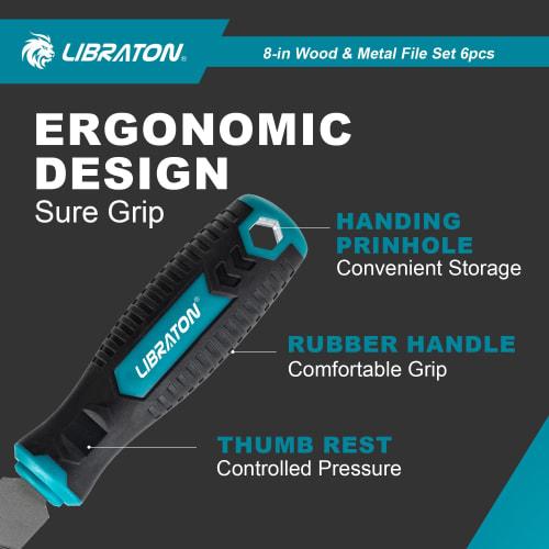 LIBRATON Metal File Set, 6-Piece Set for Metalworking and Woodworking, Includes Round, Half-Round, Triangular, and Flat Files, Bar Files, Deburring, a