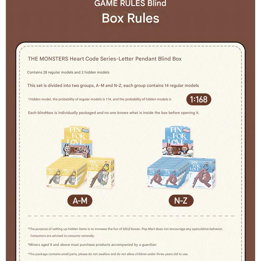 POP MART labubu Heart Code Series THE MONSTERS Letter Pendant Blind Box Single Blind Box / Whole Box -authentic