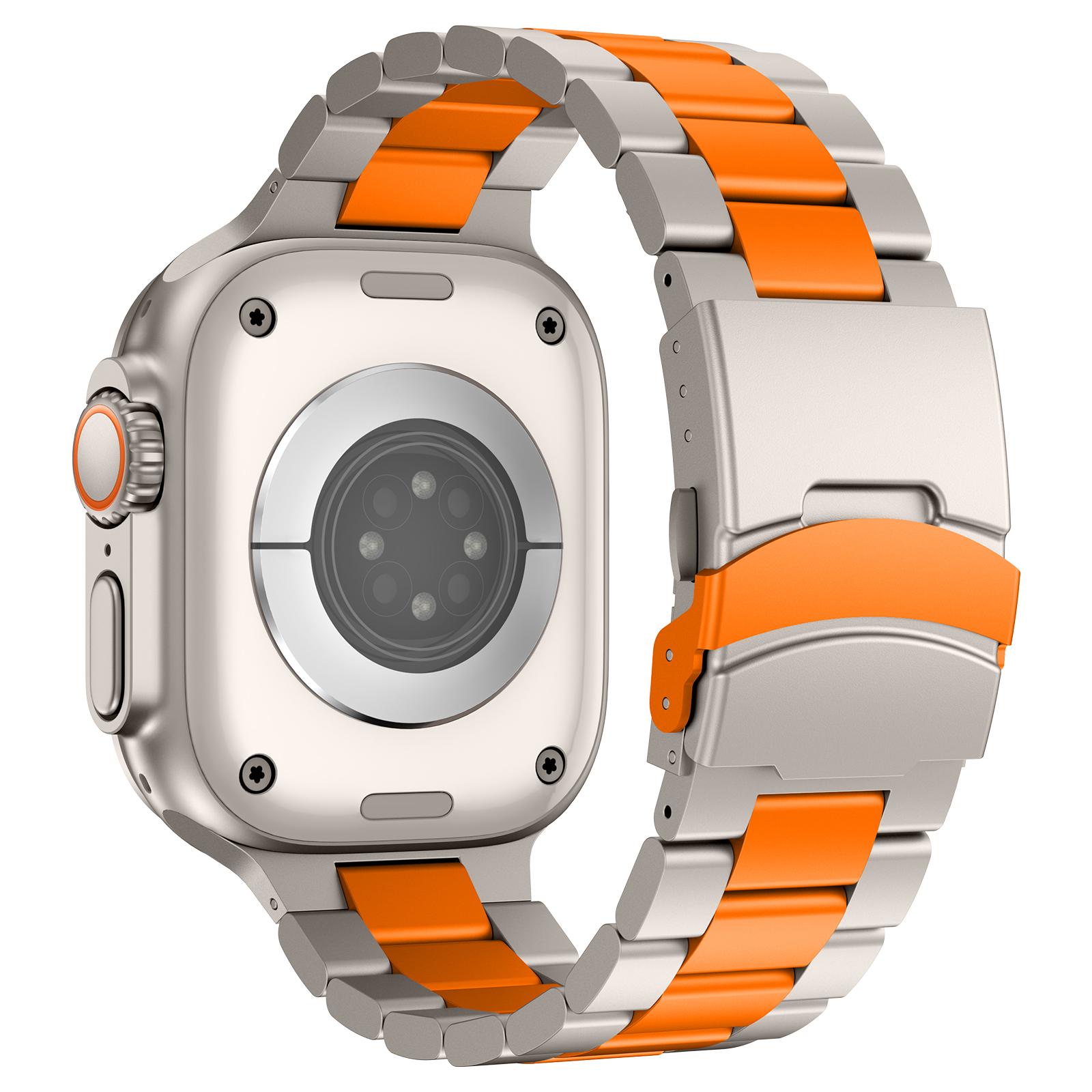 

Для Apple Watch Series 10 42 мм/9 8 7 41 мм/SE (2023) SE (2022) SE 6 5 4 40мм/3 2 1 38мм Ремешок для часов из титанового сплава с тремя звеньями Titanium+Orange