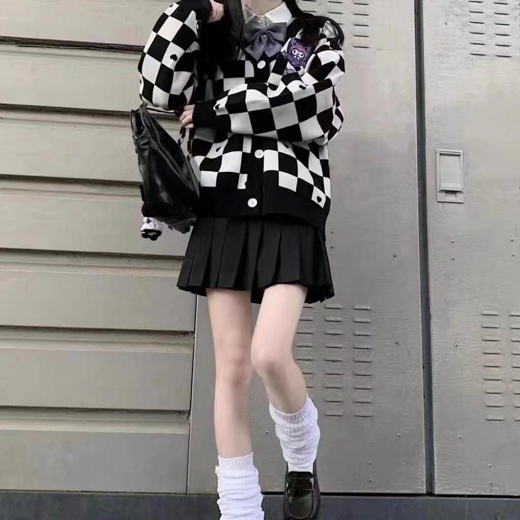 Women's Trendy Checkerboard Soft Loose Niche Sweater Cardigan for Autumn & Winter