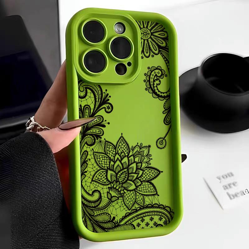 Sexy Charm Schwarze Spitze Pfingstrosenmuster Für iPhone 17 16 15 14 13 Pro Max 7 Plus Air XR MINI Handyhülle Sturzschutz Abdeckung Einfarbige