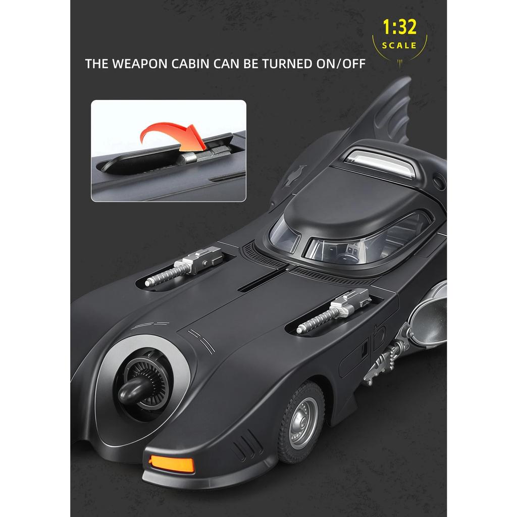 1/32 Batmobile Bat 1989 Alloy Car Model Sound and Light Pull Back Children's Toy Collectibles Birthday Gift