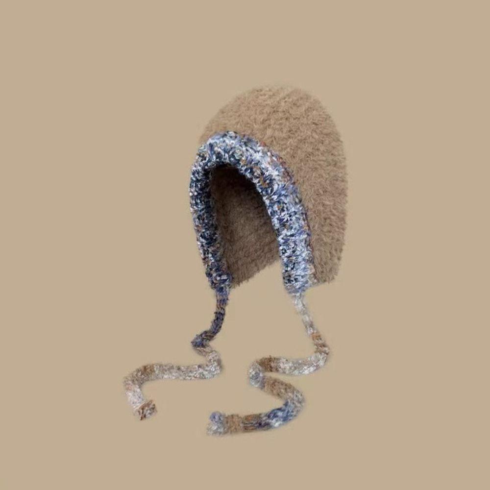 Plush Knitted Y2k Drawstring Hat New Design Pullover Beanie Hat Winter Crossbody Bag-hat  Women