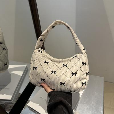 Corduroy Rhombus Bow Underarm Bag 2025 New Shoulder Bag Niche High Value Versatile Hand Bag