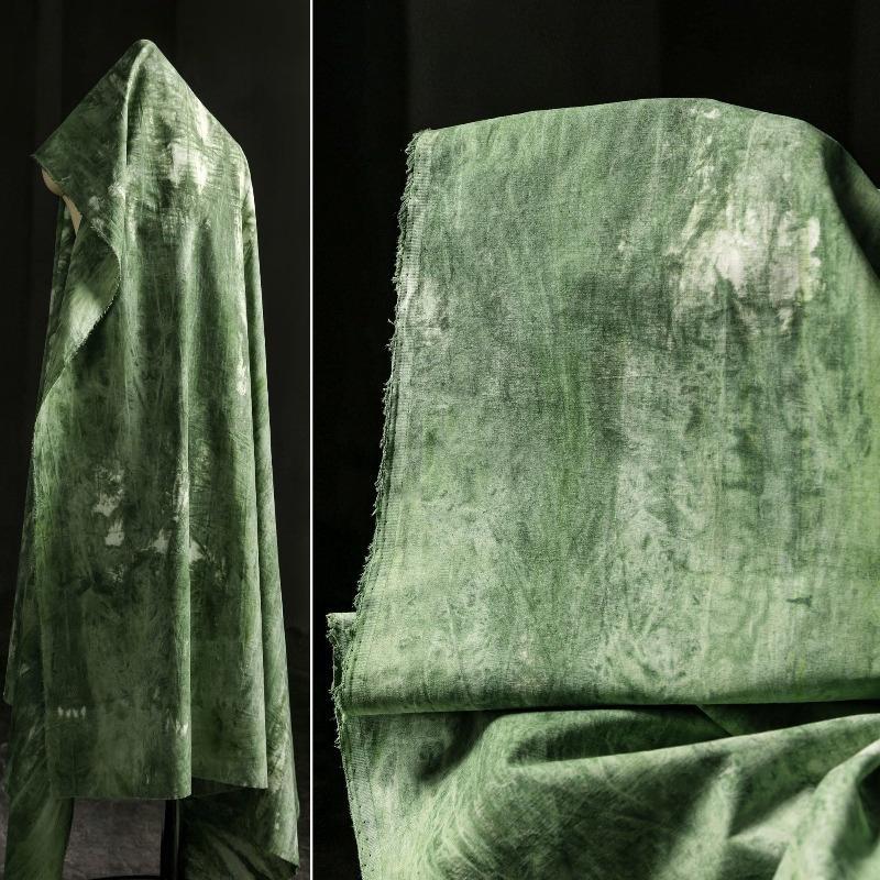 50x155cm Vintage Green Botanical Dye Fabric - Soft Lyocell Material for Spring/Summer Shirts, Dresses & Fashion Designer Fabric