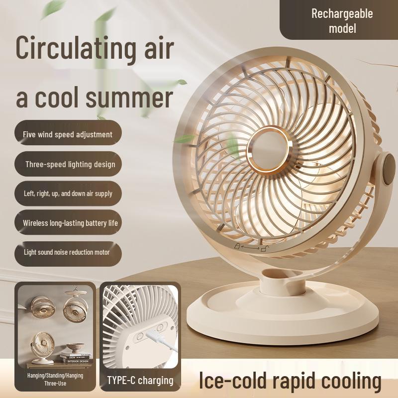 2026 USB Rechargeable Retro Desktop Oscillating Fan - Silent & Light USB Plug-In