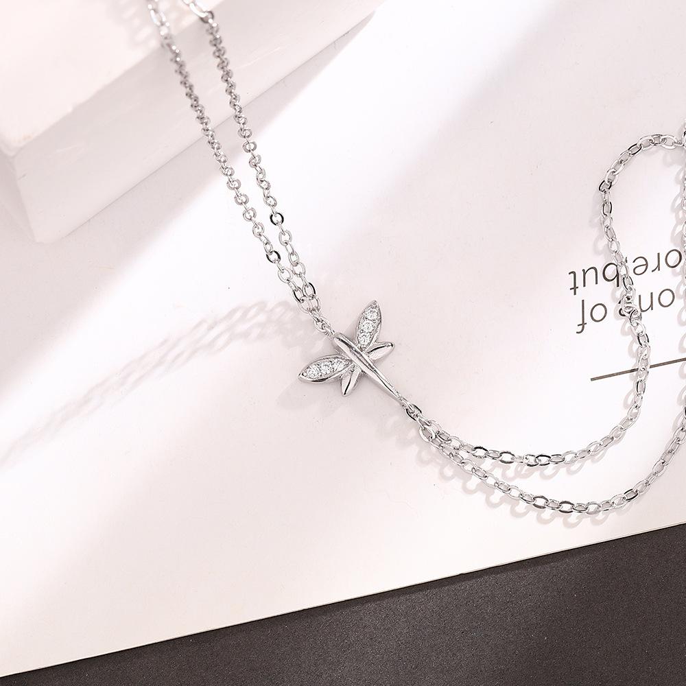 Sterling Silber S925 Silber Armband Damen Exquisite Insektenflügel Armband mit eingelegtem Zirkon Doppelschicht Kleines Libellenarmband