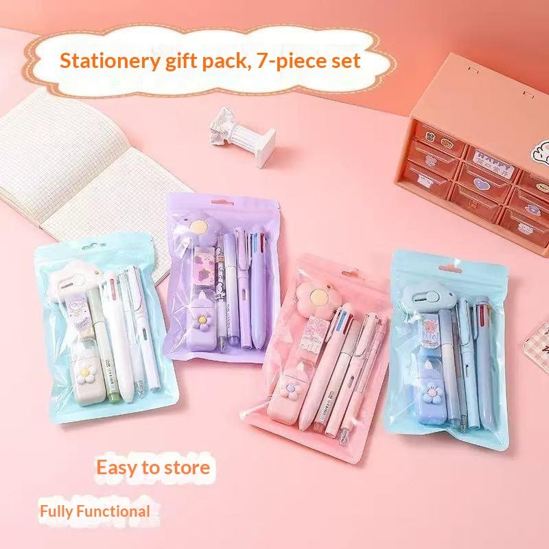 7-Pcs Stationery Set Premium Student Learning Kit Smooth Writing Neutral Pens Ideal Graduation Gift for Teens