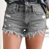 Women's Solid Color Casual Shorts Versatile Straight Leg Ripped Denim Shorts