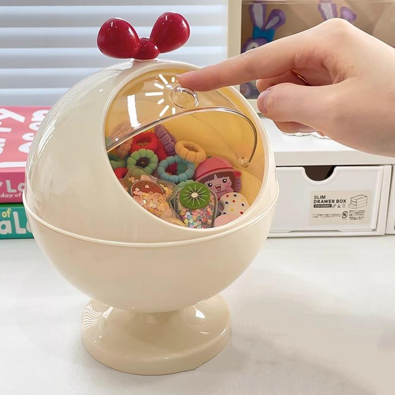 

Настольная мусорная корзина Мини миска для хранения заколок Пластиковый круглый контейнер для аксессуаров для волос с крышкой 21*15cm