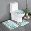 4-piece Set of Blue White Jade Orchid Waterproof Printed Shower Curtains with 12 Hooks, Bathroom Floor Mats