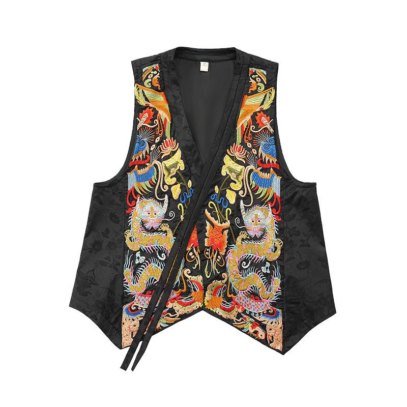 

Женский этнический вышитый безрукавный жилет - Новый китайский стиль, Национальный повседневный свободный верхняя одежда L чёрный