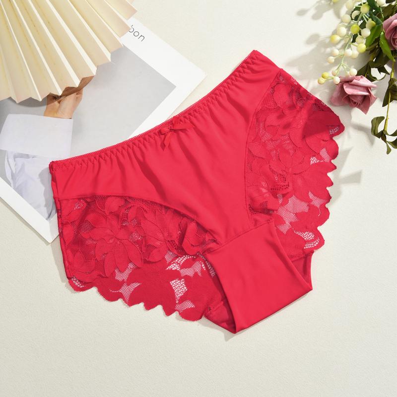 1pcs Women's High Waisted Plus Size Lace Bow Underwear, Fashionable, Breathable, Soft and Comfortable Women's Underwear, Multiple Colors