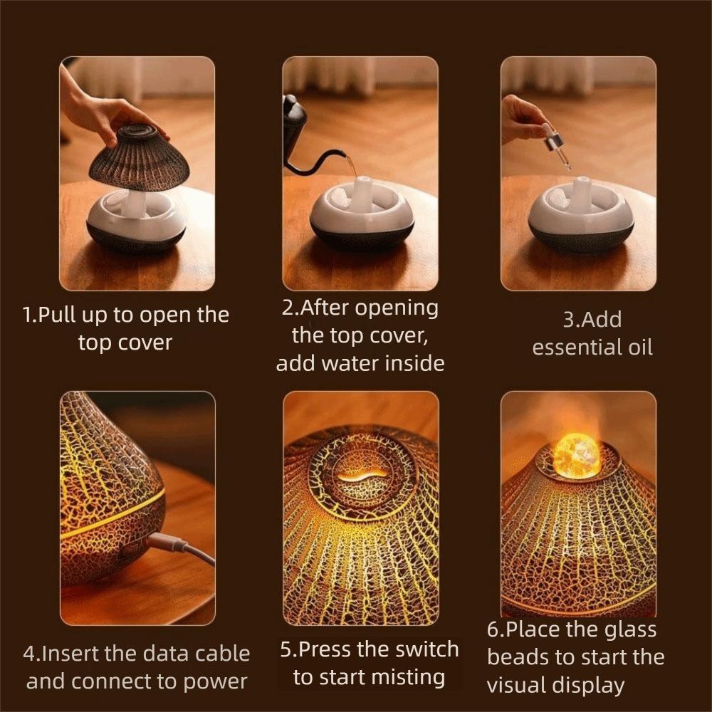 Simulation Flame Volcanic Aroma Diffuser 160ml Capacity Essential Oil Diffuser for Home