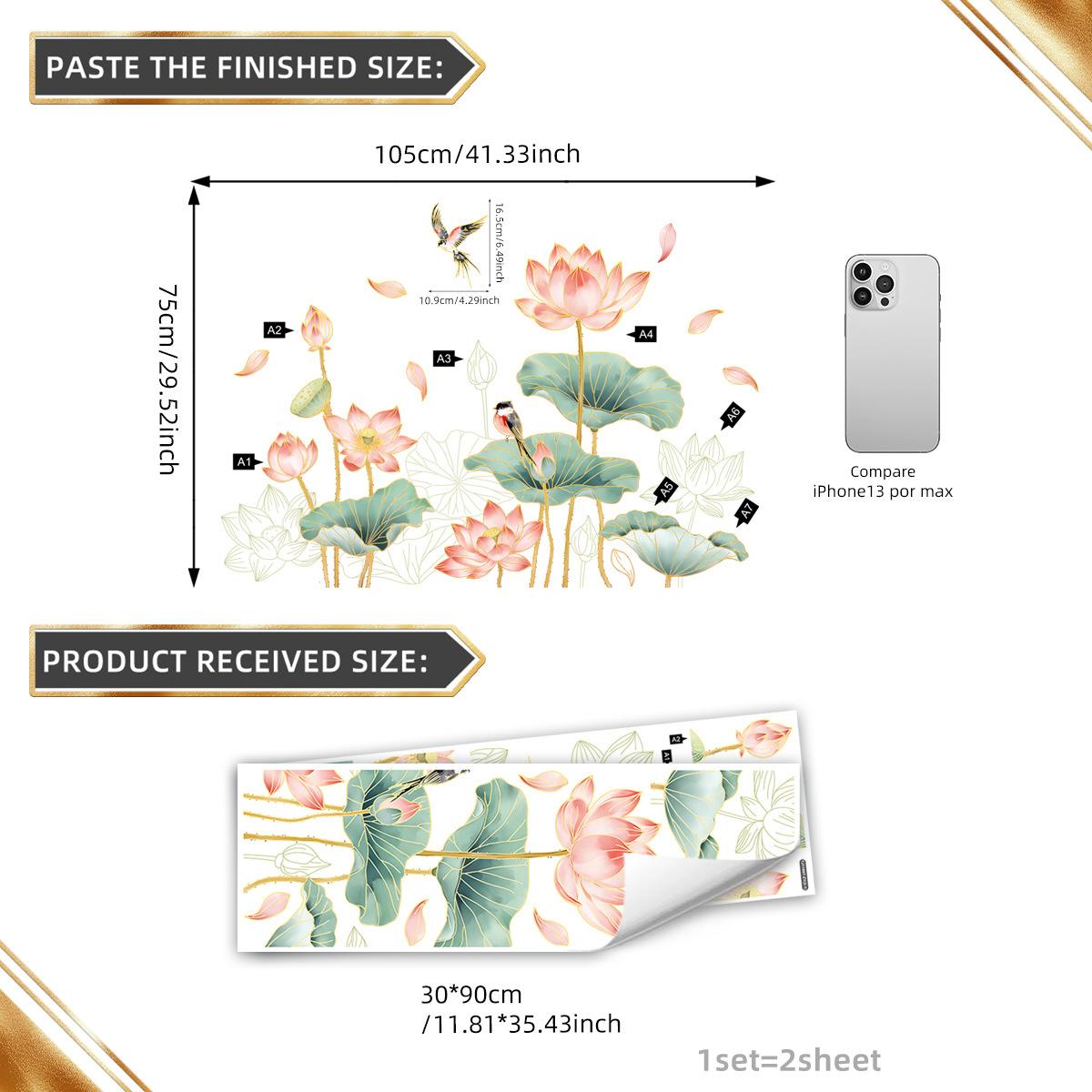 

Tj11007 Расписанная вручную наклейка на стену с изображением листа лотоса и птицы с бронзовым напылением, украшение для детской комнаты, спальни, фон, самоклеящаяся наклейка на стену